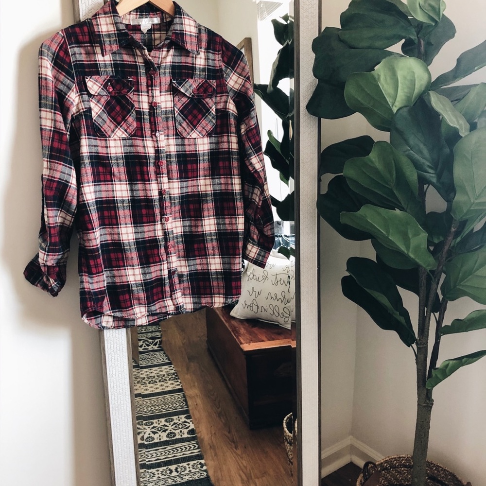Red Plaid Flannel Long Sleeve Top